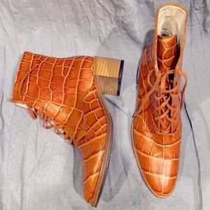Freda Salvador, Ace Bootie in Almond Embossed Croc